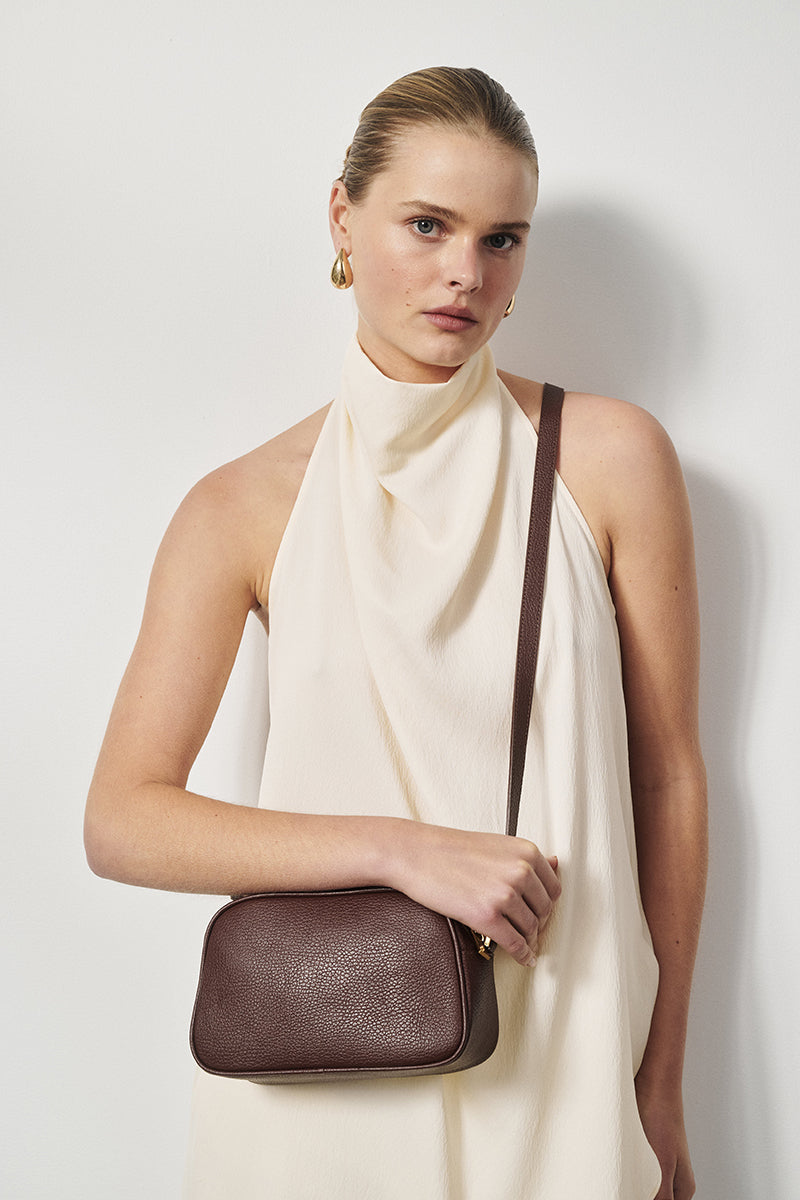 Vera Mahogany Camera Crossbody Bag