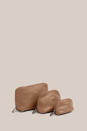 Leather Milk Chocolate Cosmetic Pouch Trio