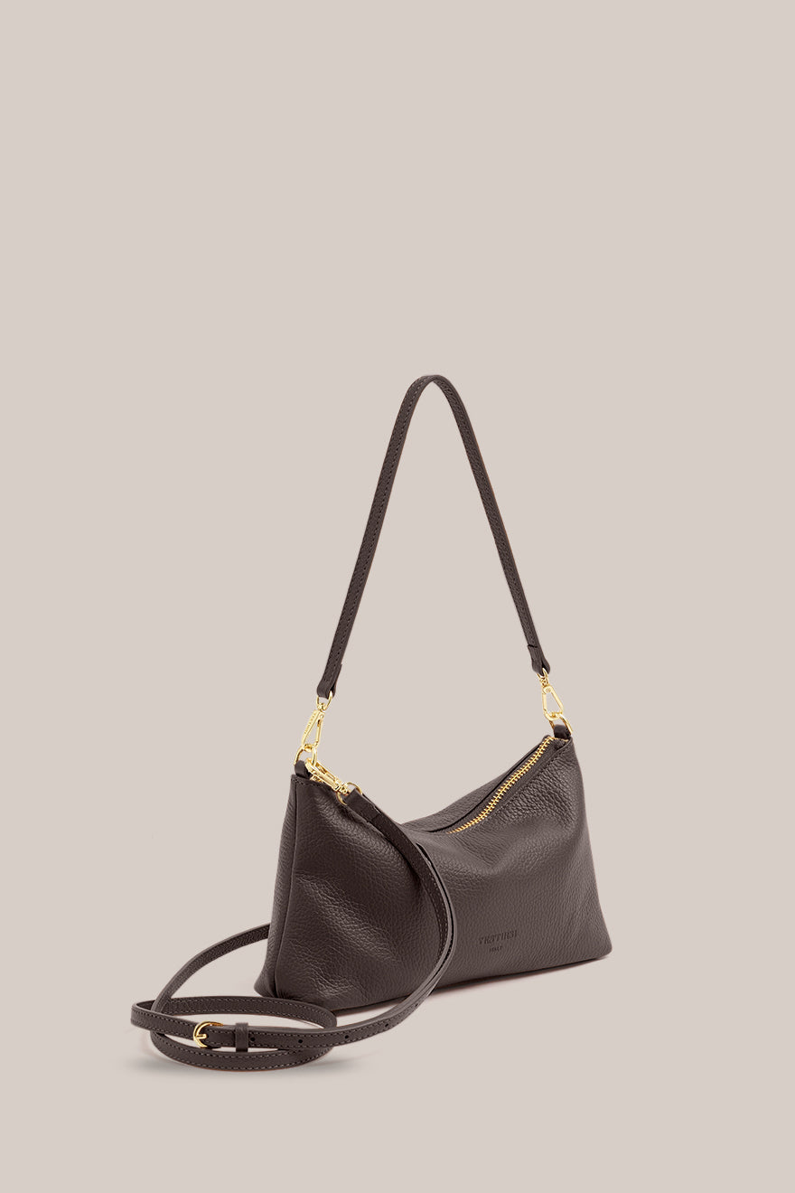 Ashley Dark Chocolate Leather Crossbody Bag