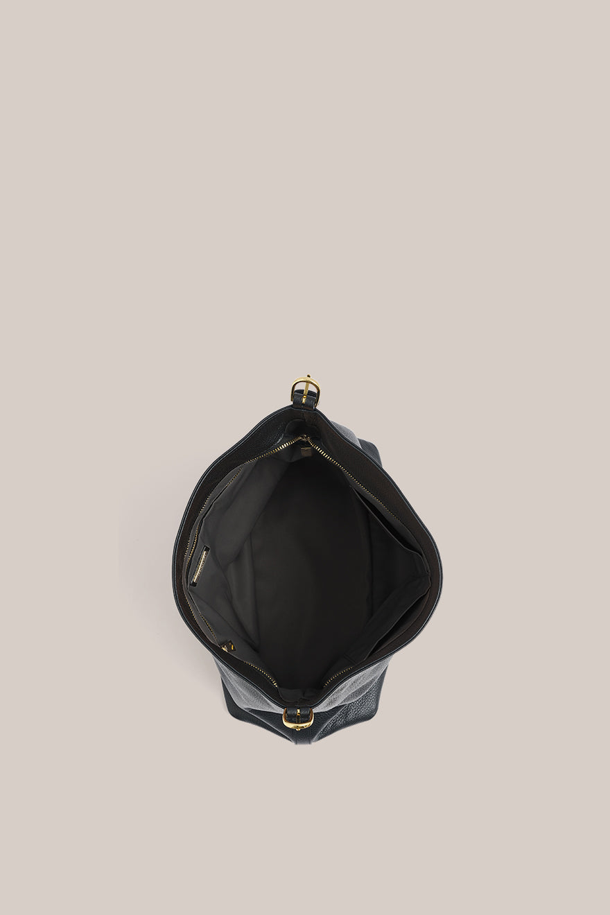 Serena Black Leather Hobo Bag