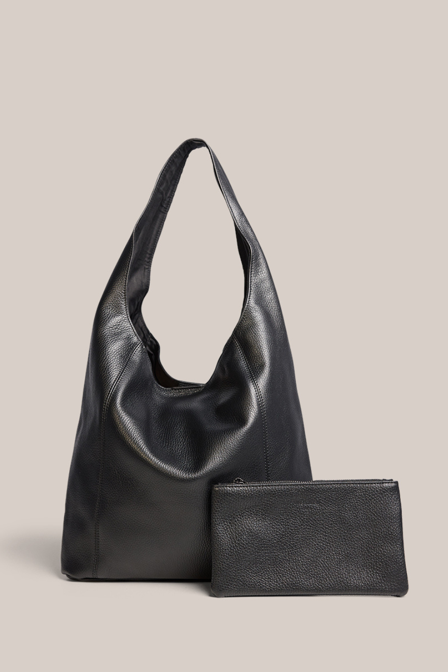 Scarlett 2.0 - Slouchy Italian Leather Hobo bag in Black