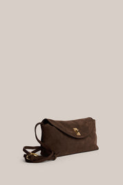 Sloane Dark Chocolate Suede Crossbody Clutch